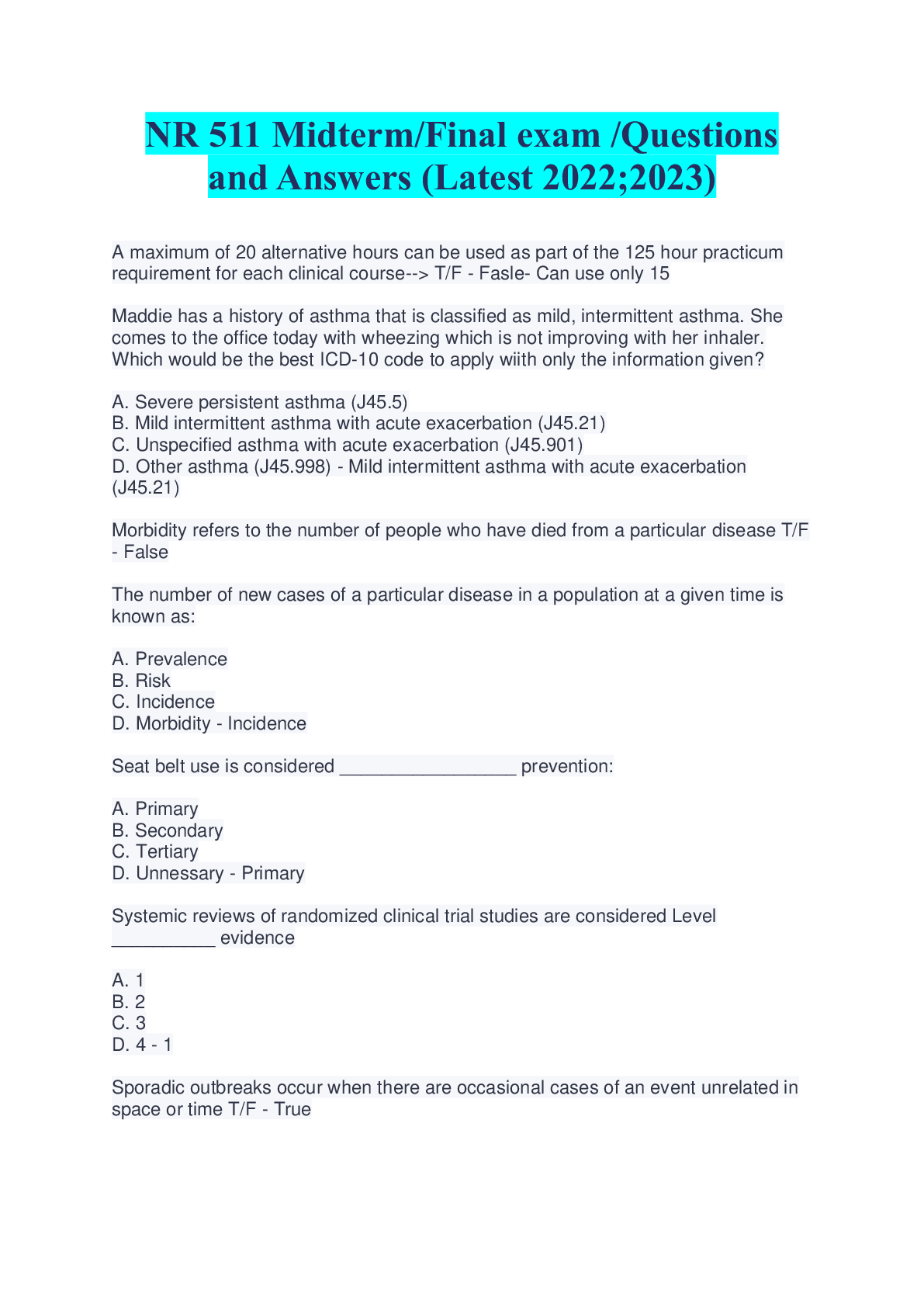 Preview image for NR 511 Midterm/Final exam /Questions and Verified Answers (Latest 2022;2023)